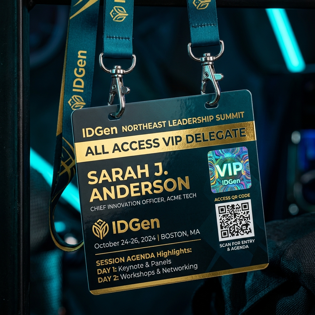 IDGen dual chrome swivel hooks for wide conference badges and VIP event passes