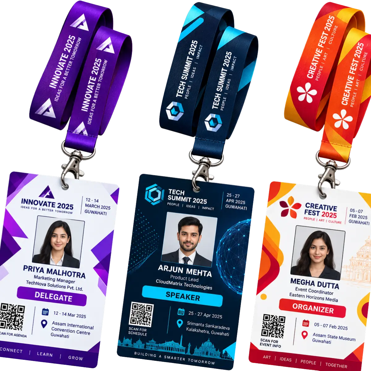 Exhibition, trade show and seminar attendee badges with custom printed lanyards