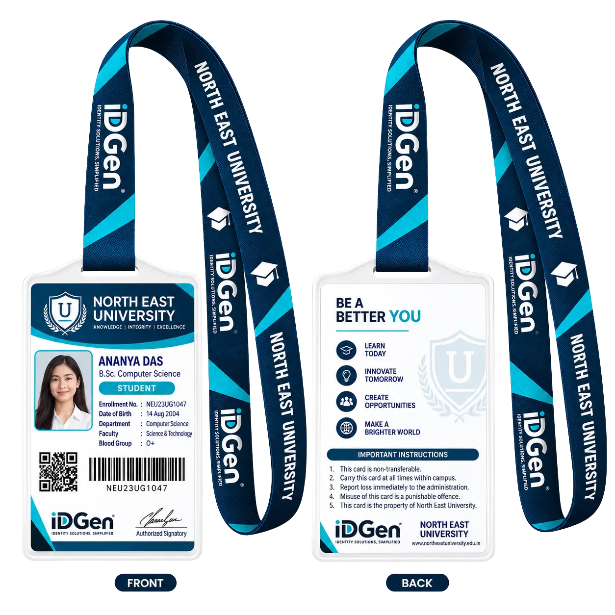 School Student ID & Lanyard Set School Student ID Card with acrylic holder and custom printed satin lanyard made by IDGen